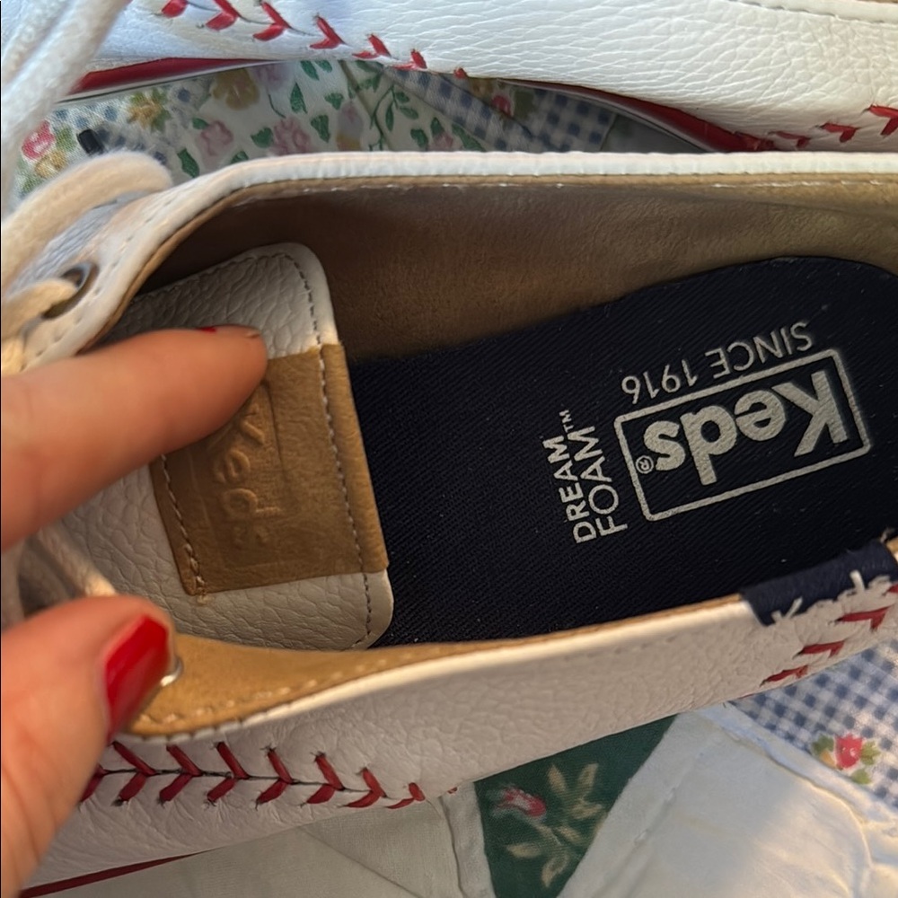 SOLD Keds White Leather Baseball Sneakers with Red Accents - Picture 6 of 8
